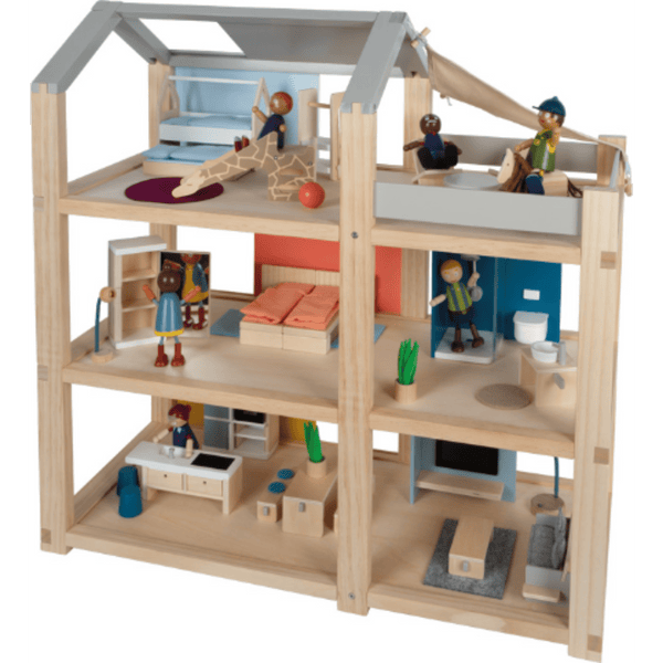 Small Foot 12541 Puppenhaus Natur mit Möbeln, 51-teilig