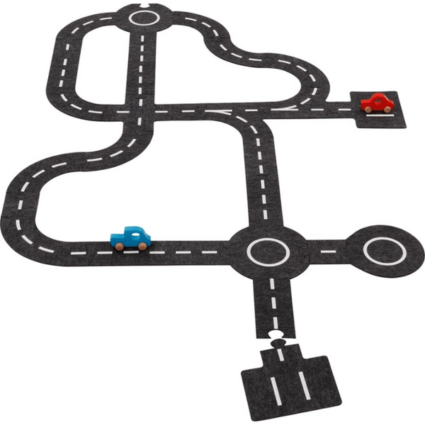 GoKi 53812 Spielstraße mit 2 Holzfahrzeugen, 30-teilig