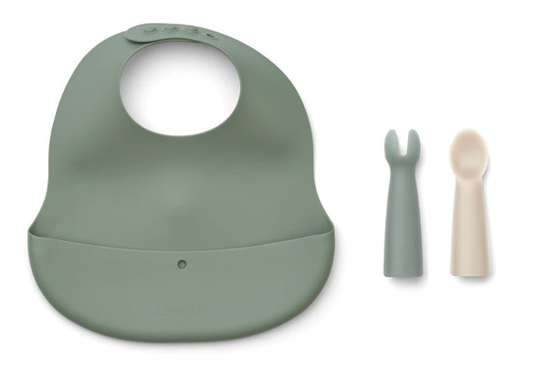 Liewood LW14986-6922 Silikon- Lätzchen mit Auffangschale taubenblau "Aspen set"