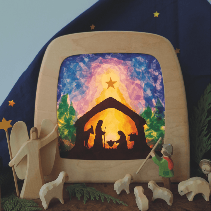 Toverlux DIY‑Transparent‑Set Weihnachtskrippe "Nativity" dekoriert mit Ostheimerfiguren
