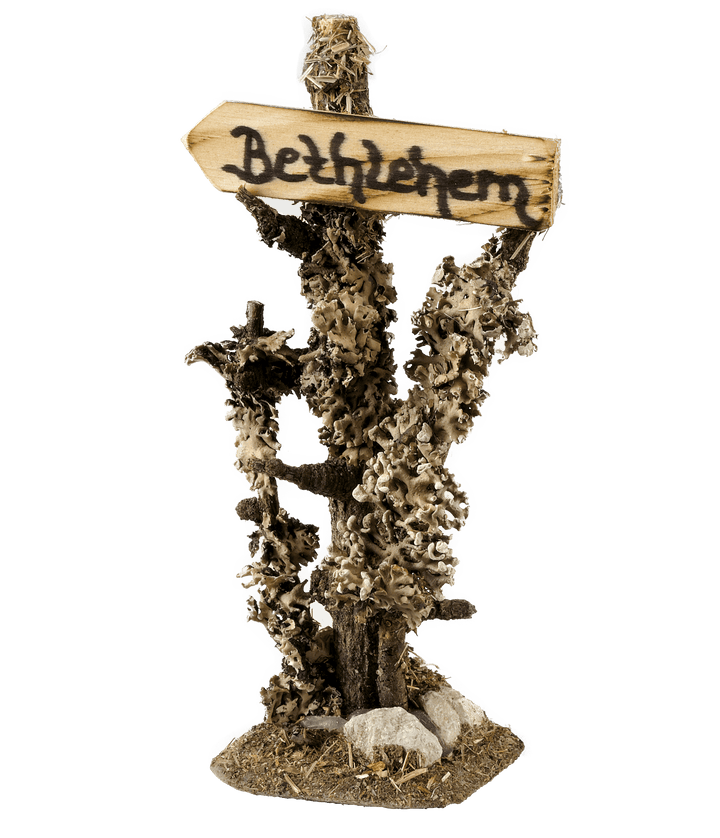 Kahlert_Licht-Bethlehem-Schild-Wegweiser-mit-Moos-dekorierte-Miniatur