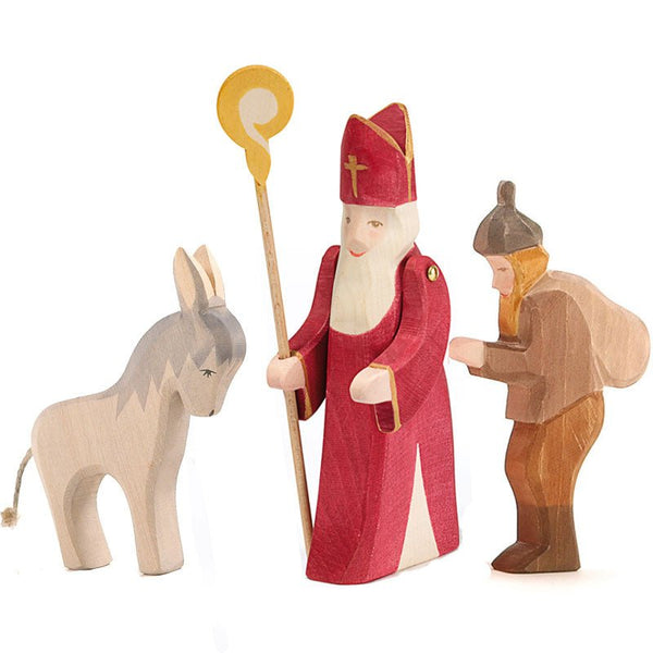 Ostheimer 38010-38005-11201 Sankt Nikolaus II Set 1 mit Knecht Ruprecht & Esel